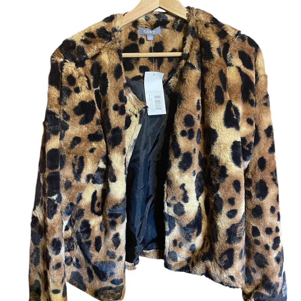 Cass Leopard Print Medium Brown and Black Teddy Jacket Faux Fur